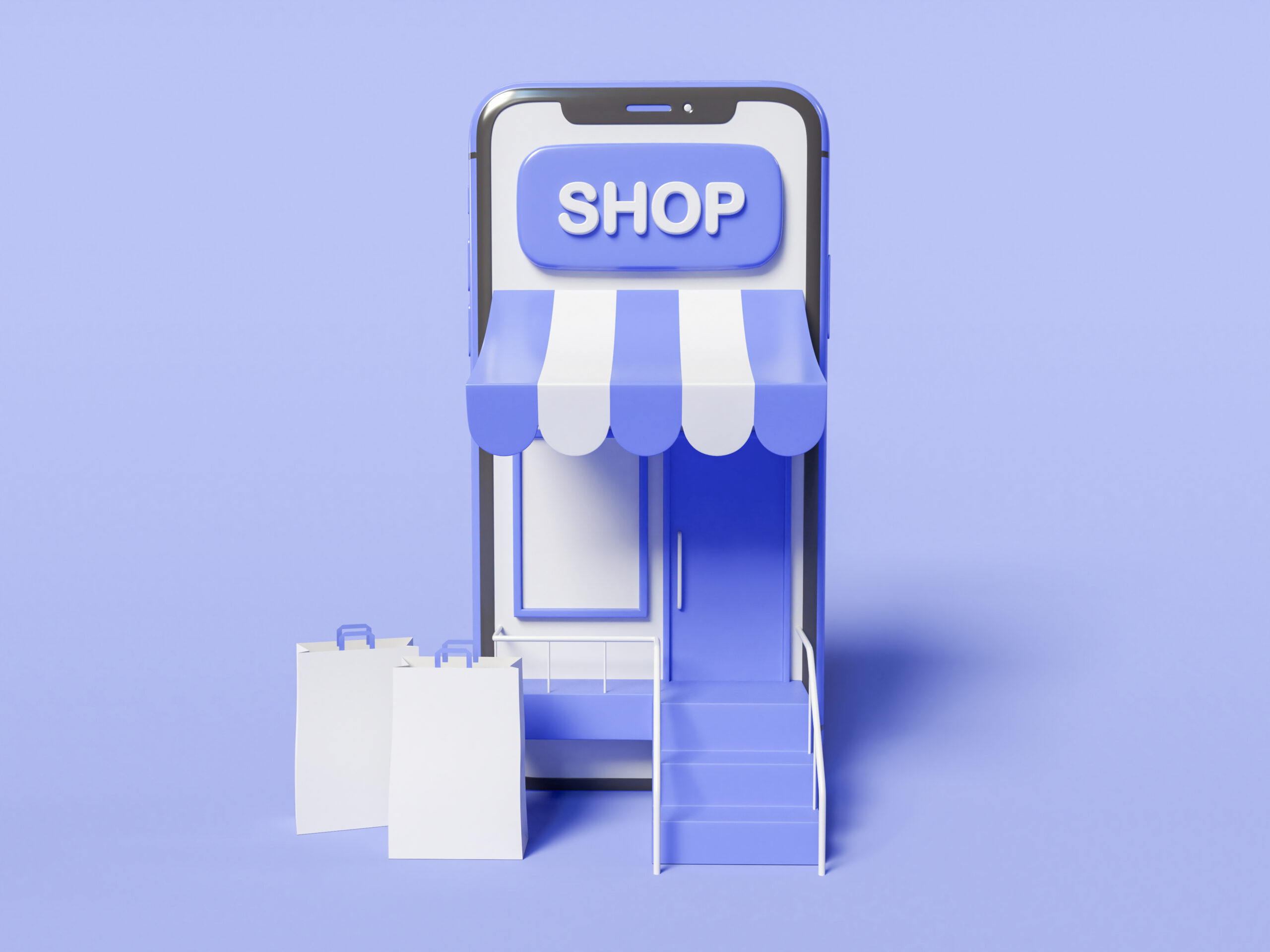 3D Illustration. Smartphone with a store on screen.